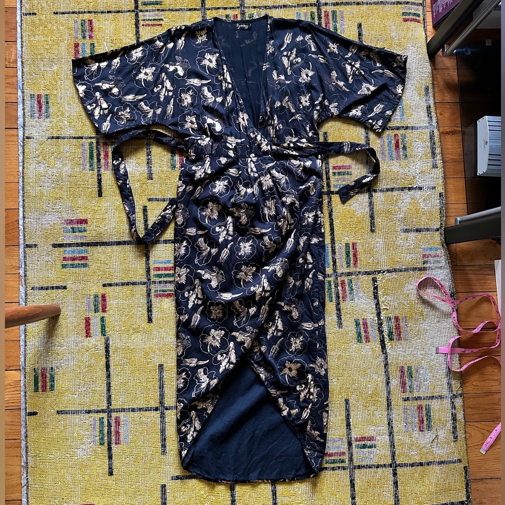 Maxi Wrap Dress in gold hibiscus print